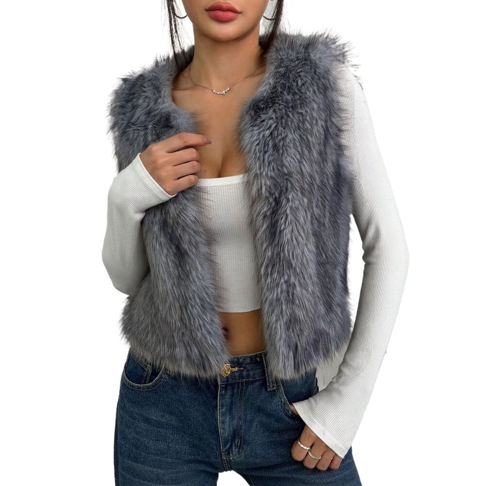 Sleeveless Faux Fur Open Front Cardigan, Small, 18CC-195T005
